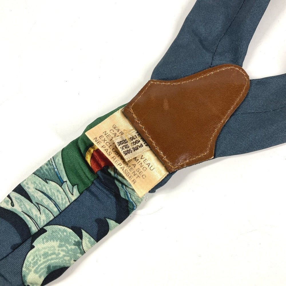 HERMES vintage Logo Apparel, Fashion Accessories suspenders silk / Leather Navy/Green Used