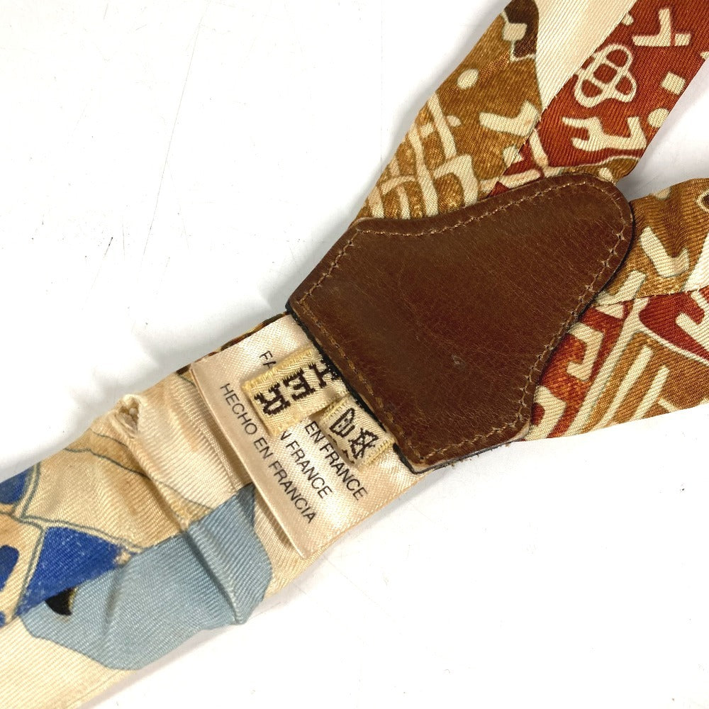 HERMES vintage Logo Apparel, Fashion Accessories suspenders silk / Leather Brown/WhiteBased Used