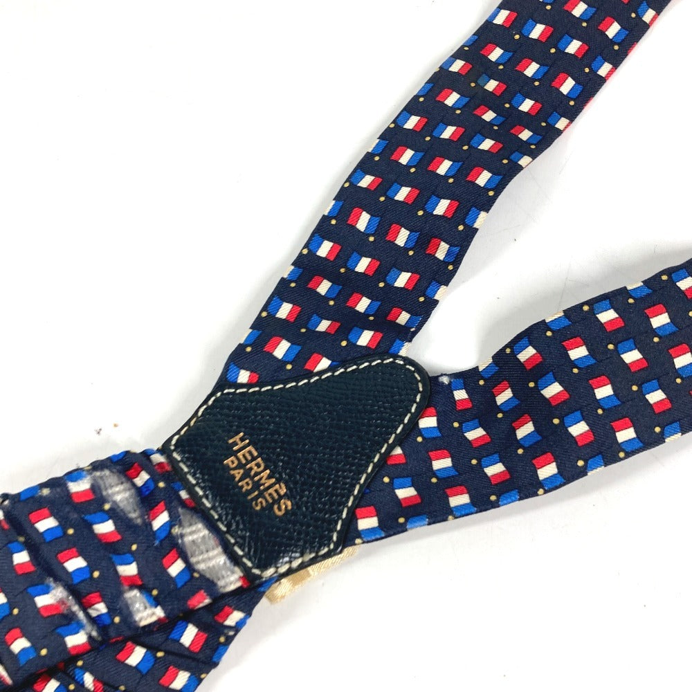 HERMES vintage Logo Apparel, Fashion Accessories suspenders silk / Leather Navy/Red x White Used