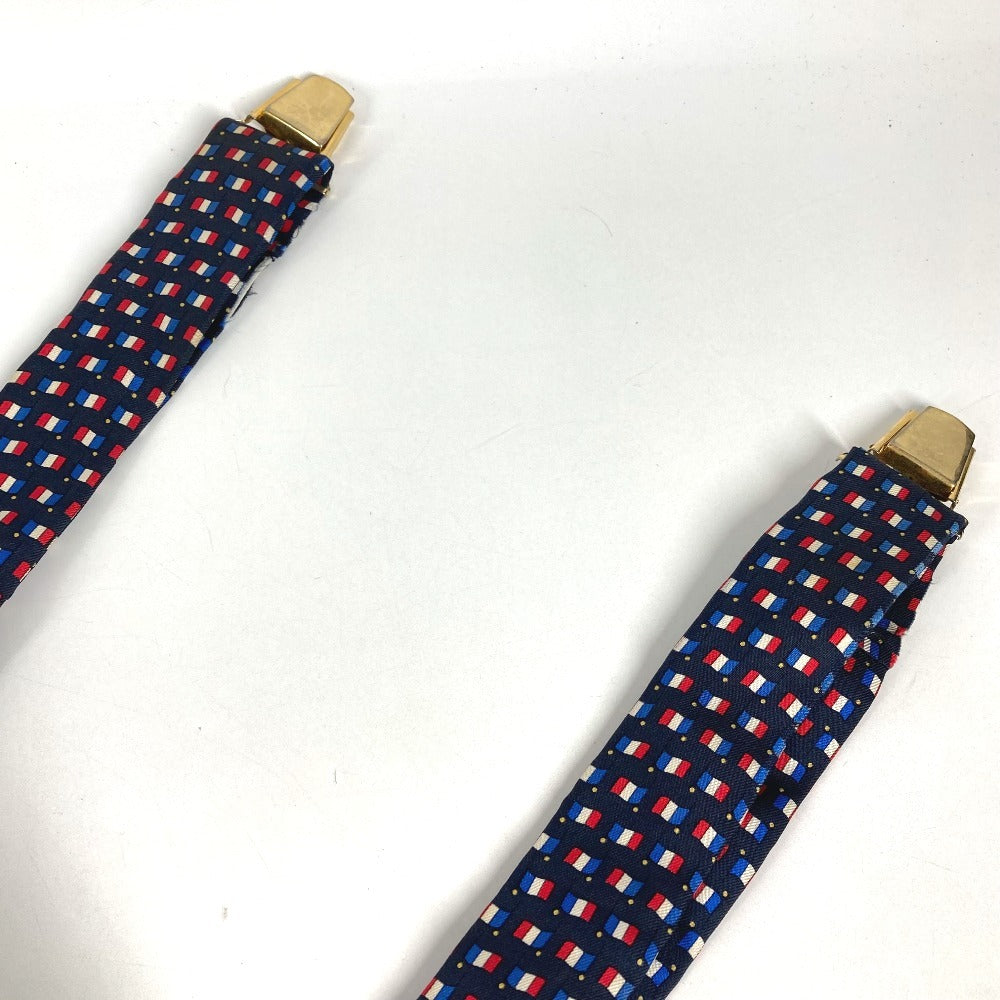 HERMES vintage Logo Apparel, Fashion Accessories suspenders silk / Leather Navy/Red x White Used