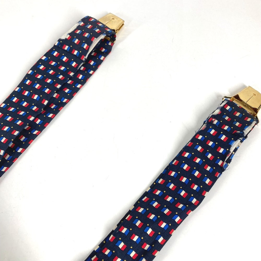 HERMES vintage Logo Apparel, Fashion Accessories suspenders silk / Leather Navy/Red x White Used