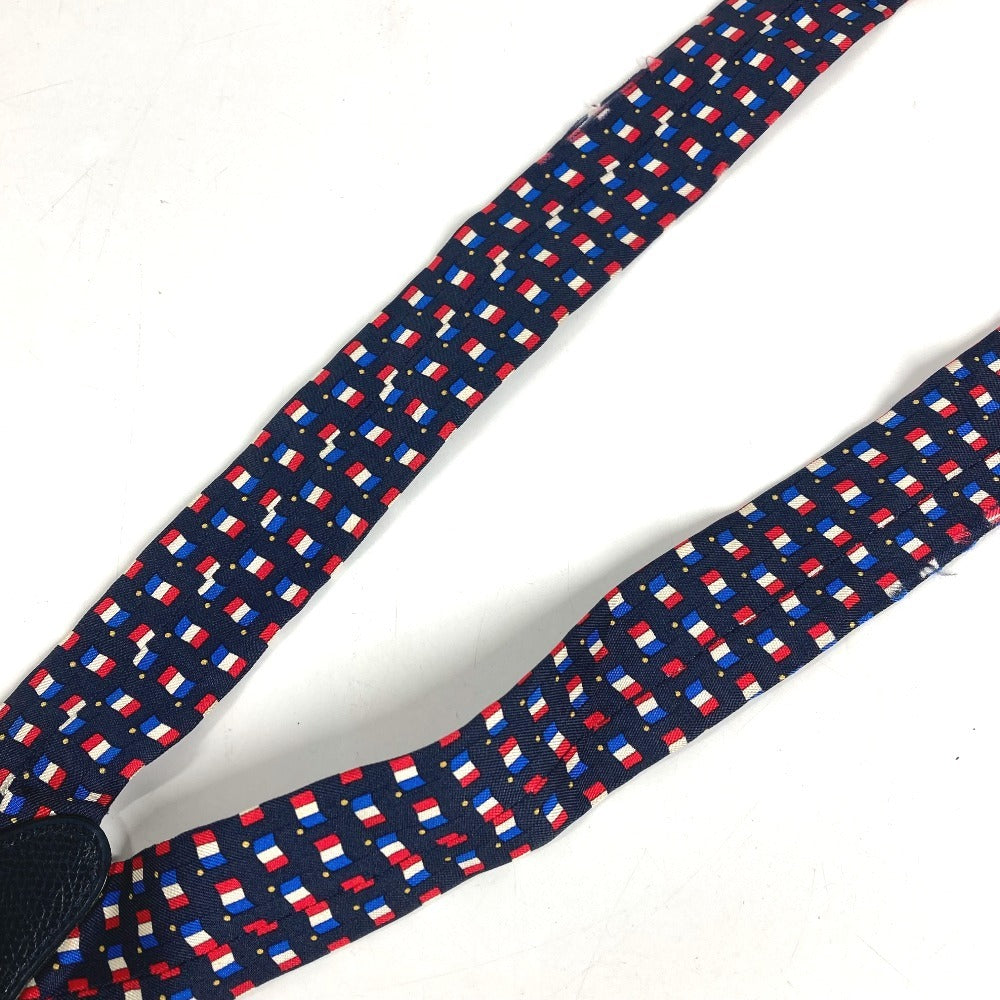 HERMES vintage Logo Apparel, Fashion Accessories suspenders silk / Leather Navy/Red x White Used