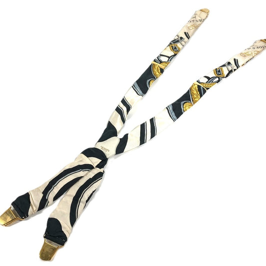 HERMES vintage Logo all-over print Brides de Gala Apparel, Fashion Accessories suspenders silk / Leather White/Black Used