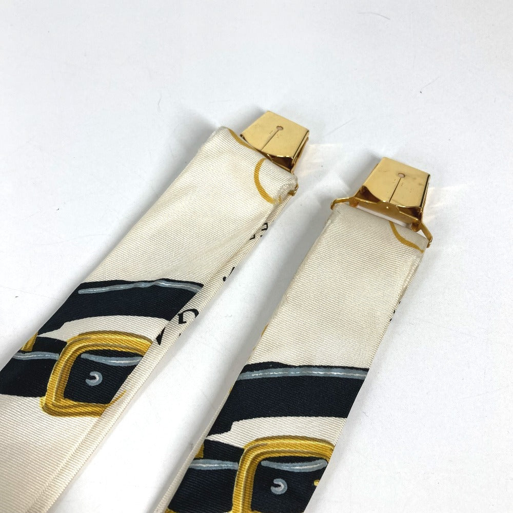 HERMES vintage Logo all-over print Brides de Gala Apparel, Fashion Accessories suspenders silk / Leather White/Black Used
