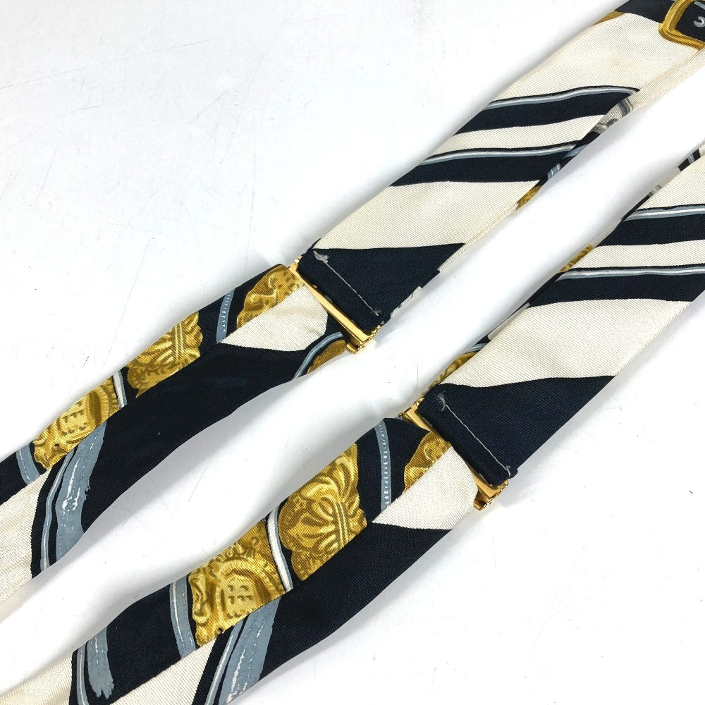 HERMES vintage Logo all-over print Brides de Gala Apparel, Fashion Accessories suspenders silk / Leather White/Black Used