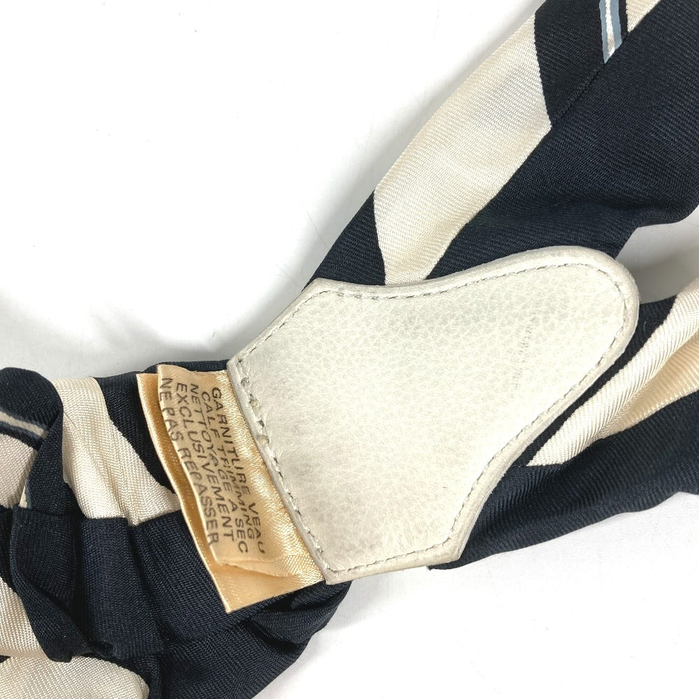 HERMES vintage Logo all-over print Brides de Gala Apparel, Fashion Accessories suspenders silk / Leather White/Black Used