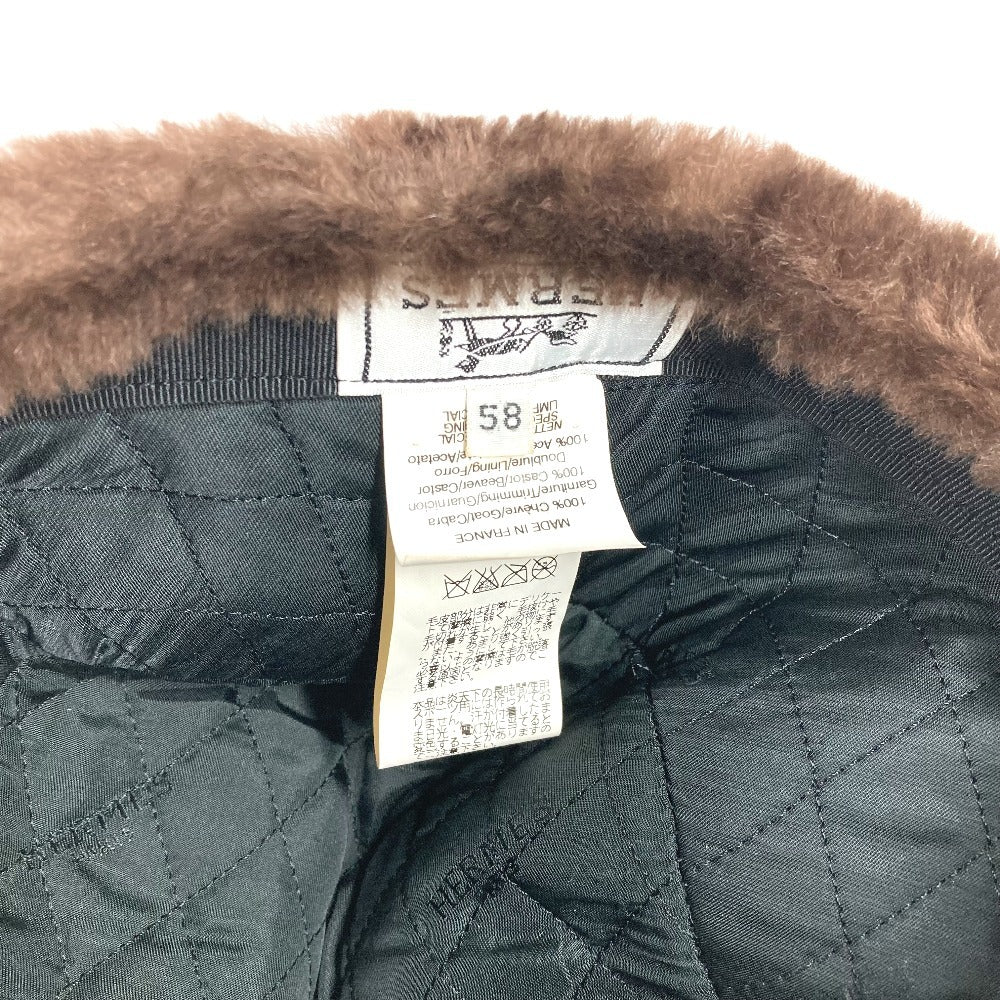 HERMES Pilot hat, fur Hat, cap, knit hat hat Leather Brown/BeigeBased Used