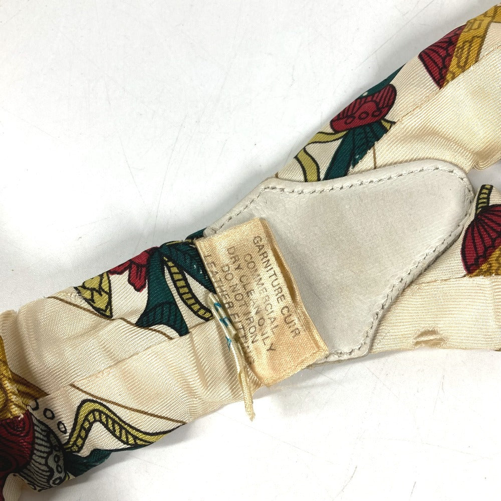 HERMES vintage Logo Apparel, Fashion Accessories suspenders silk / Leather White/Multicolore Used