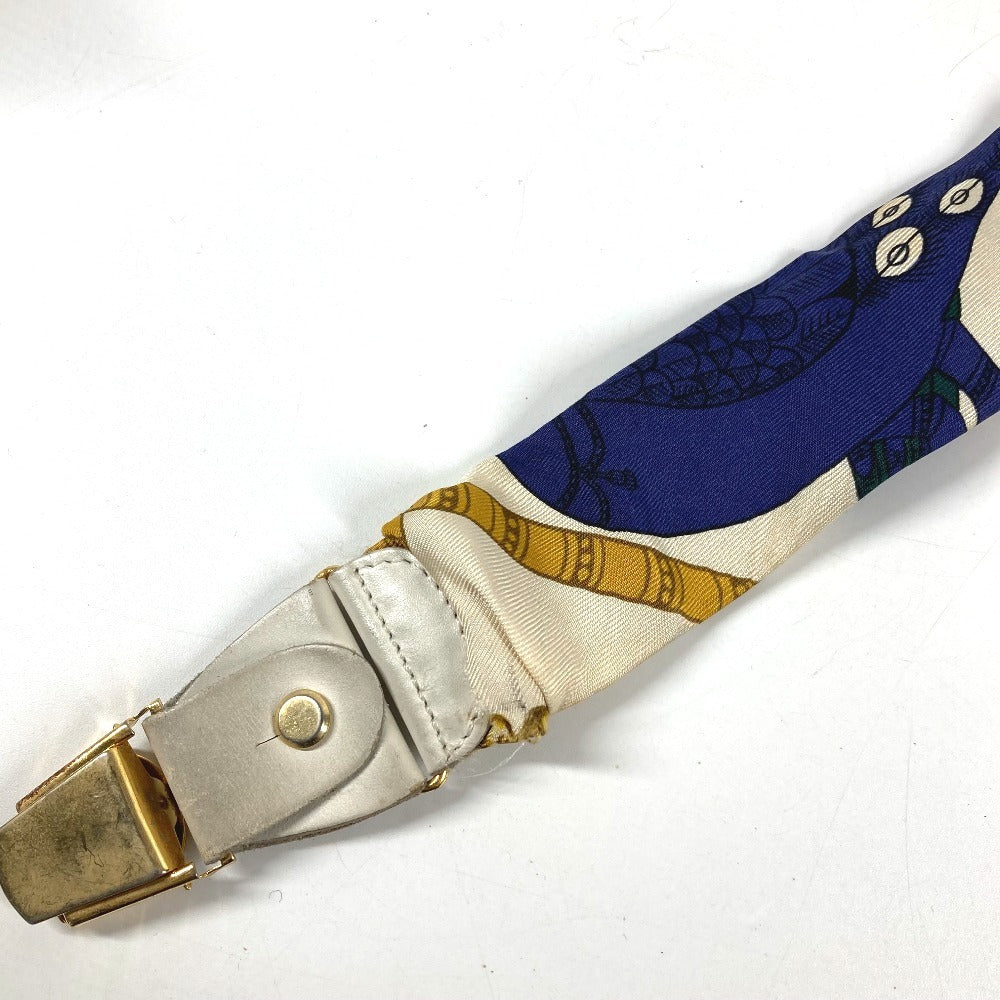 HERMES vintage Logo Apparel, Fashion Accessories suspenders silk / Leather White/Multicolore Used