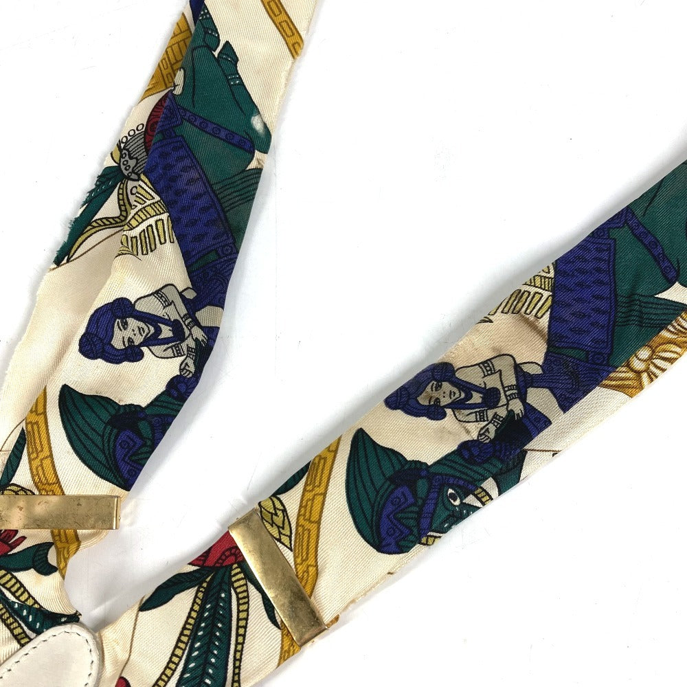 HERMES vintage Logo Apparel, Fashion Accessories suspenders silk / Leather White/Multicolore Used