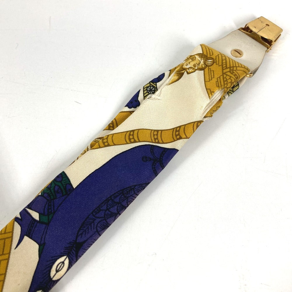 HERMES vintage Logo Apparel, Fashion Accessories suspenders silk / Leather White/Multicolore Used