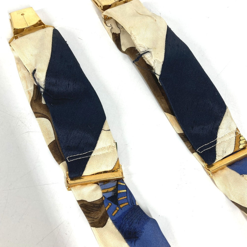 HERMES vintage Logo Apparel, Fashion Accessories suspenders silk White/Multicolore Used