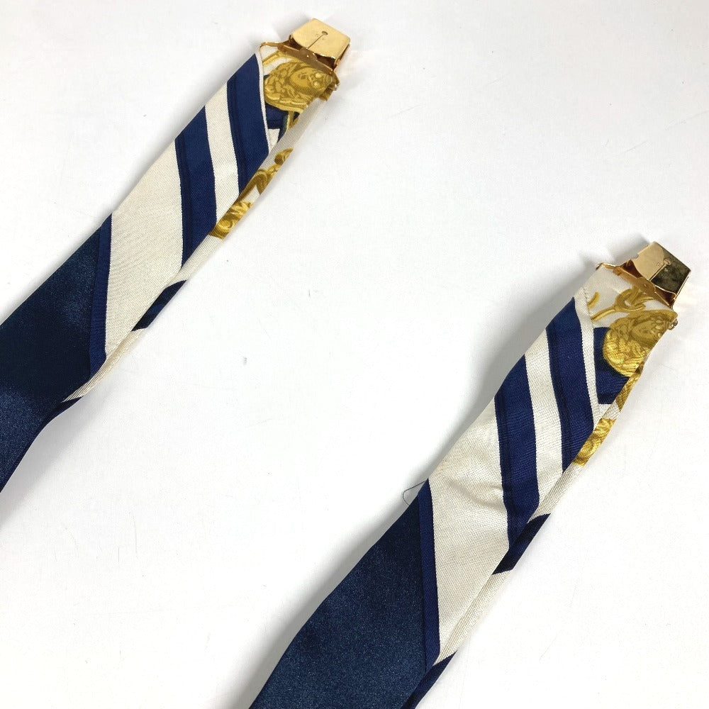 HERMES vintage Logo Apparel, Fashion Accessories suspenders silk / Leather Navy/White Used