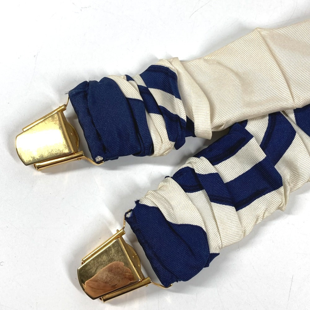 HERMES vintage Logo Apparel, Fashion Accessories suspenders silk / Leather Navy/White Used
