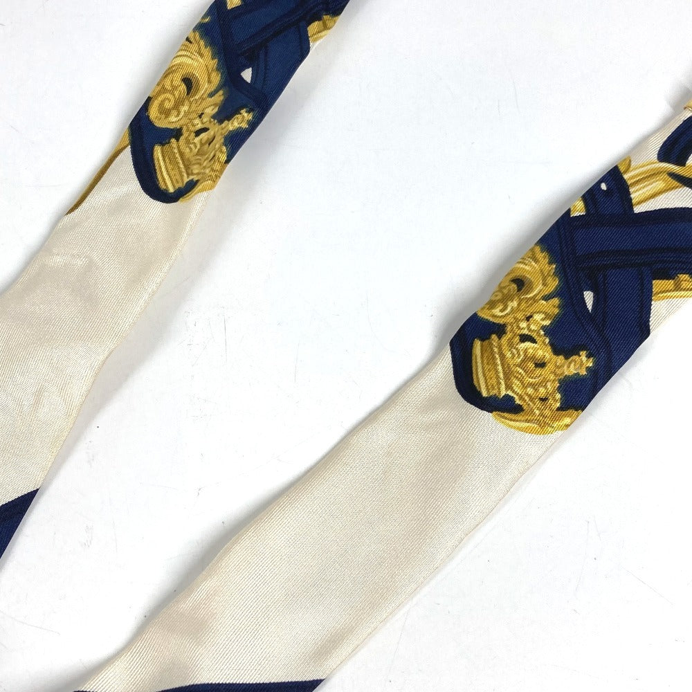 HERMES vintage Logo Apparel, Fashion Accessories suspenders silk / Leather Navy/White Used