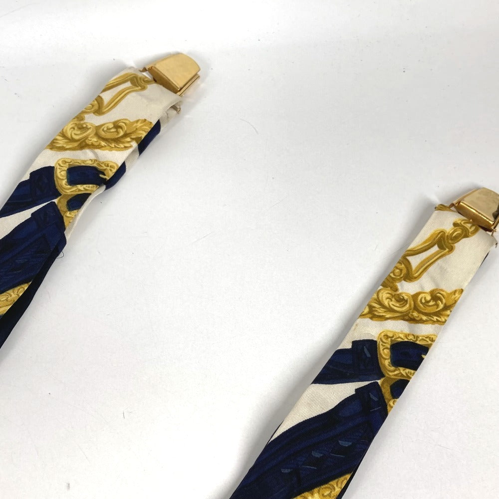 HERMES vintage Logo Apparel, Fashion Accessories suspenders silk / Leather Navy/White Used