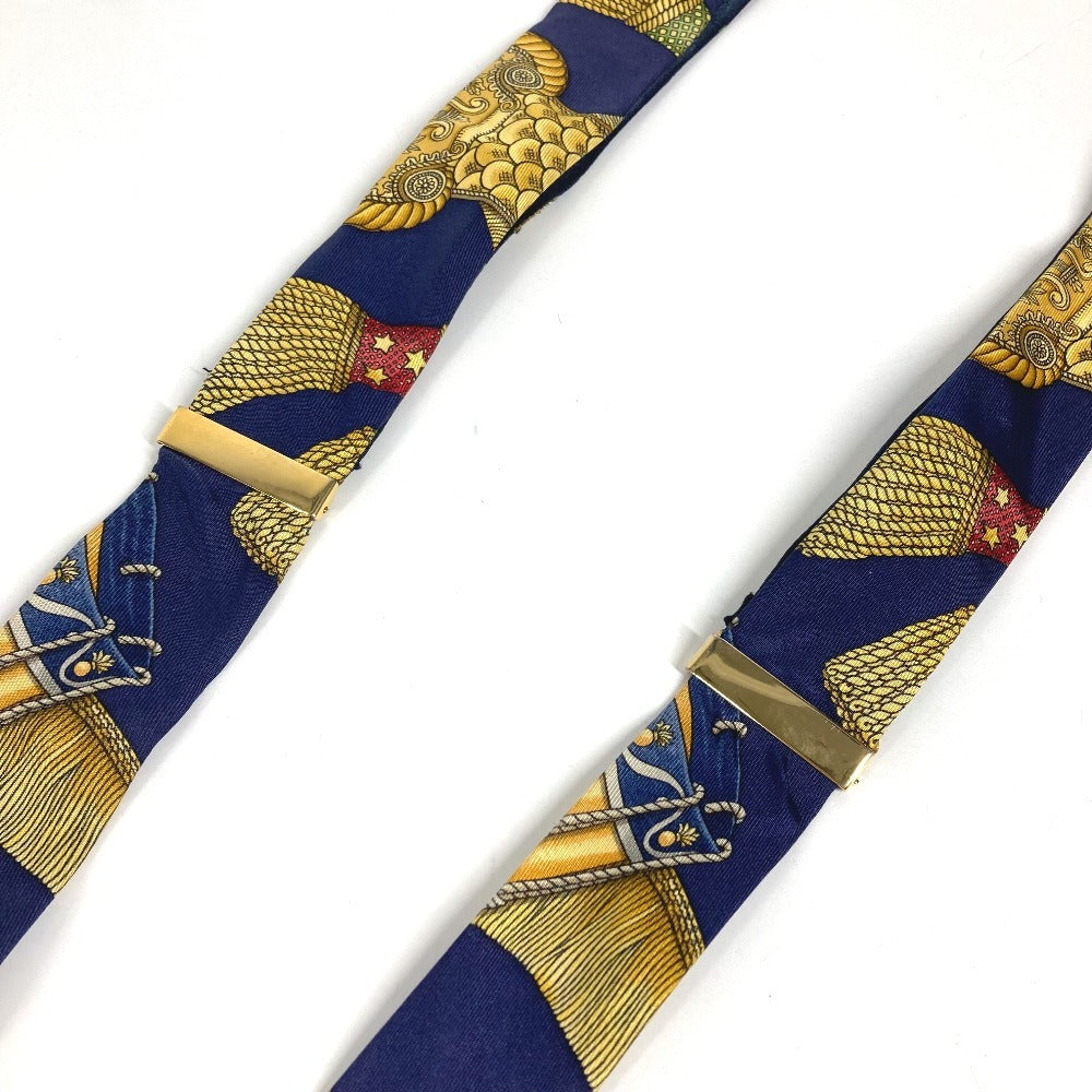 HERMES vintage Logo Apparel, Fashion Accessories suspenders silk / Leather Navy Used