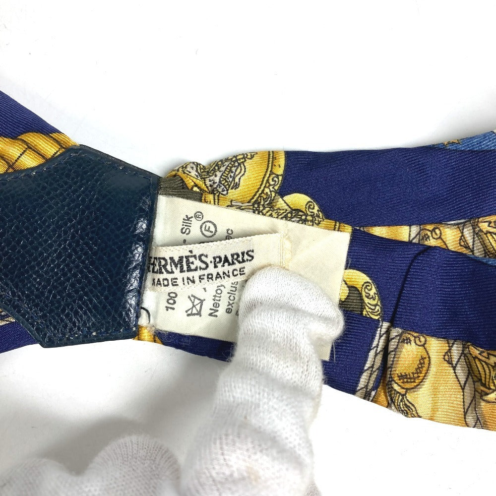 HERMES vintage Logo Apparel, Fashion Accessories suspenders silk / Leather Navy Used