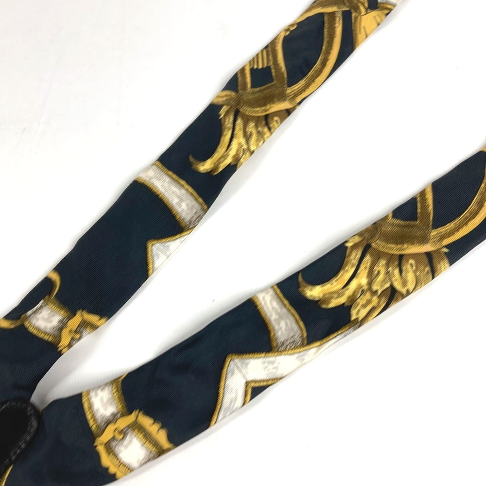 HERMES vintage Logo Apparel, Fashion Accessories suspenders silk / Leather Black/White Used