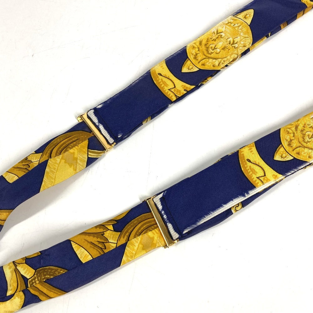 HERMES vintage logo Apparel, Fashion Accessories suspenders silk / Leather Navy/yellow Used