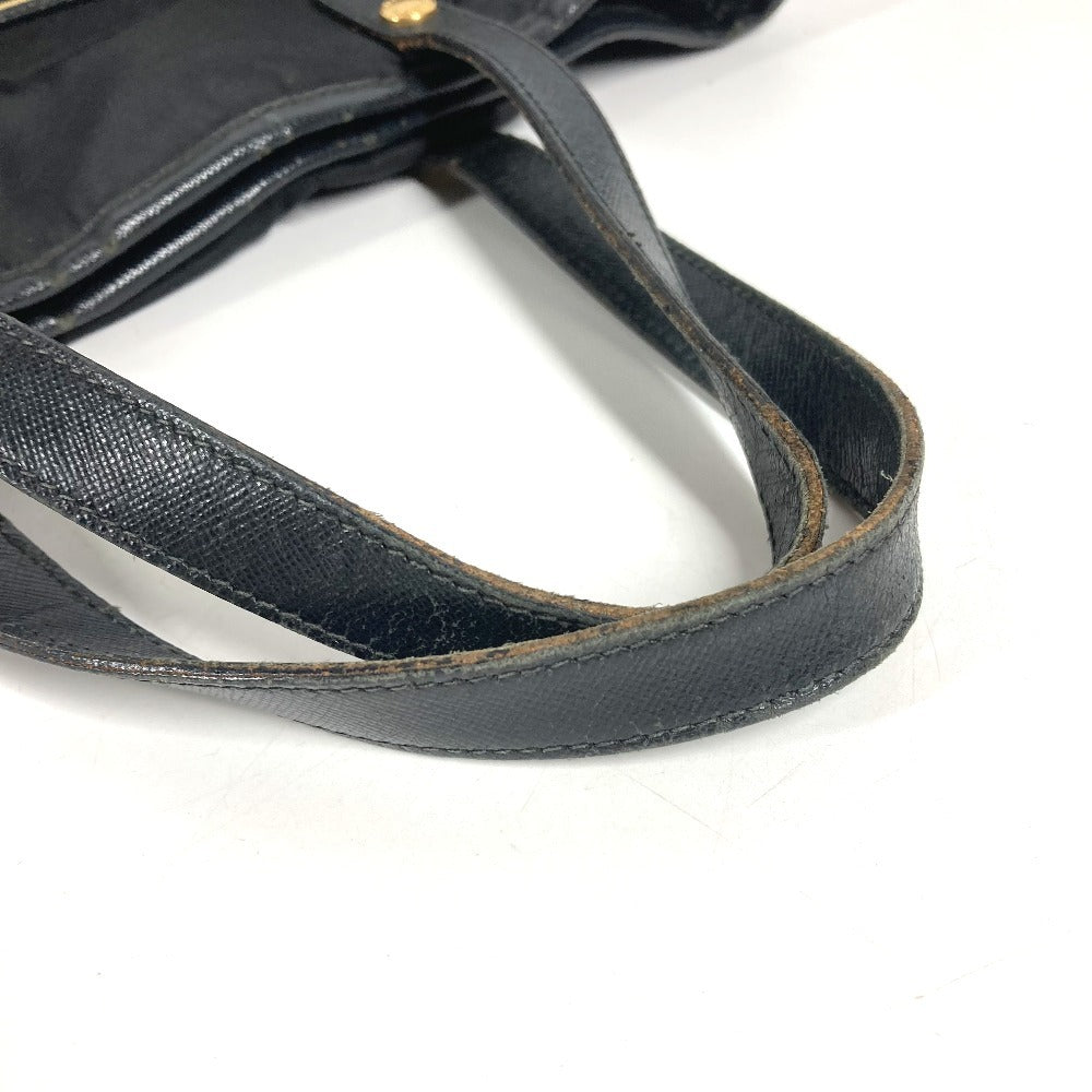 PRADA logo Hand Bag Tote Bag Leather / Nylon Black/Gold Used