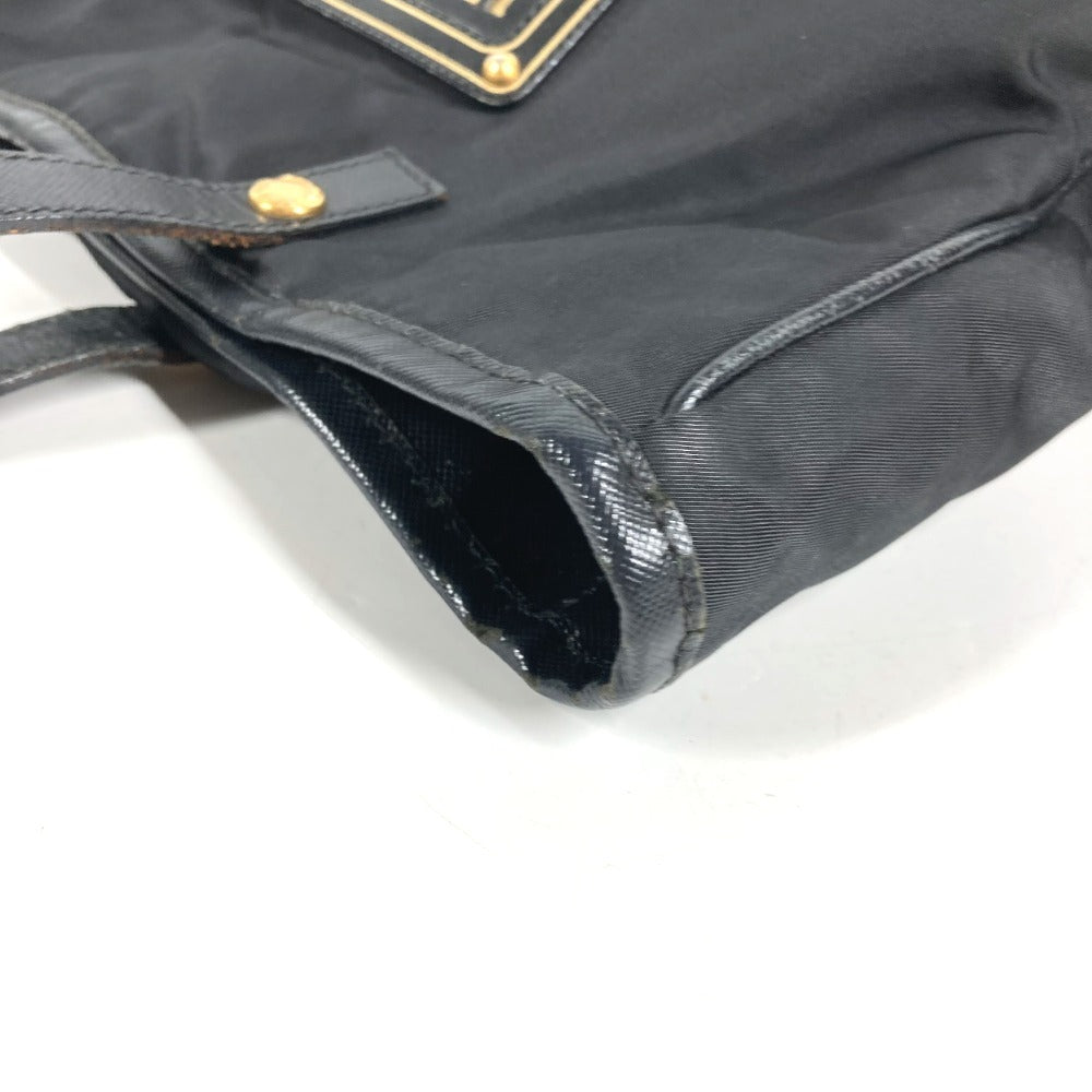 PRADA logo Hand Bag Tote Bag Leather / Nylon Black/Gold Used