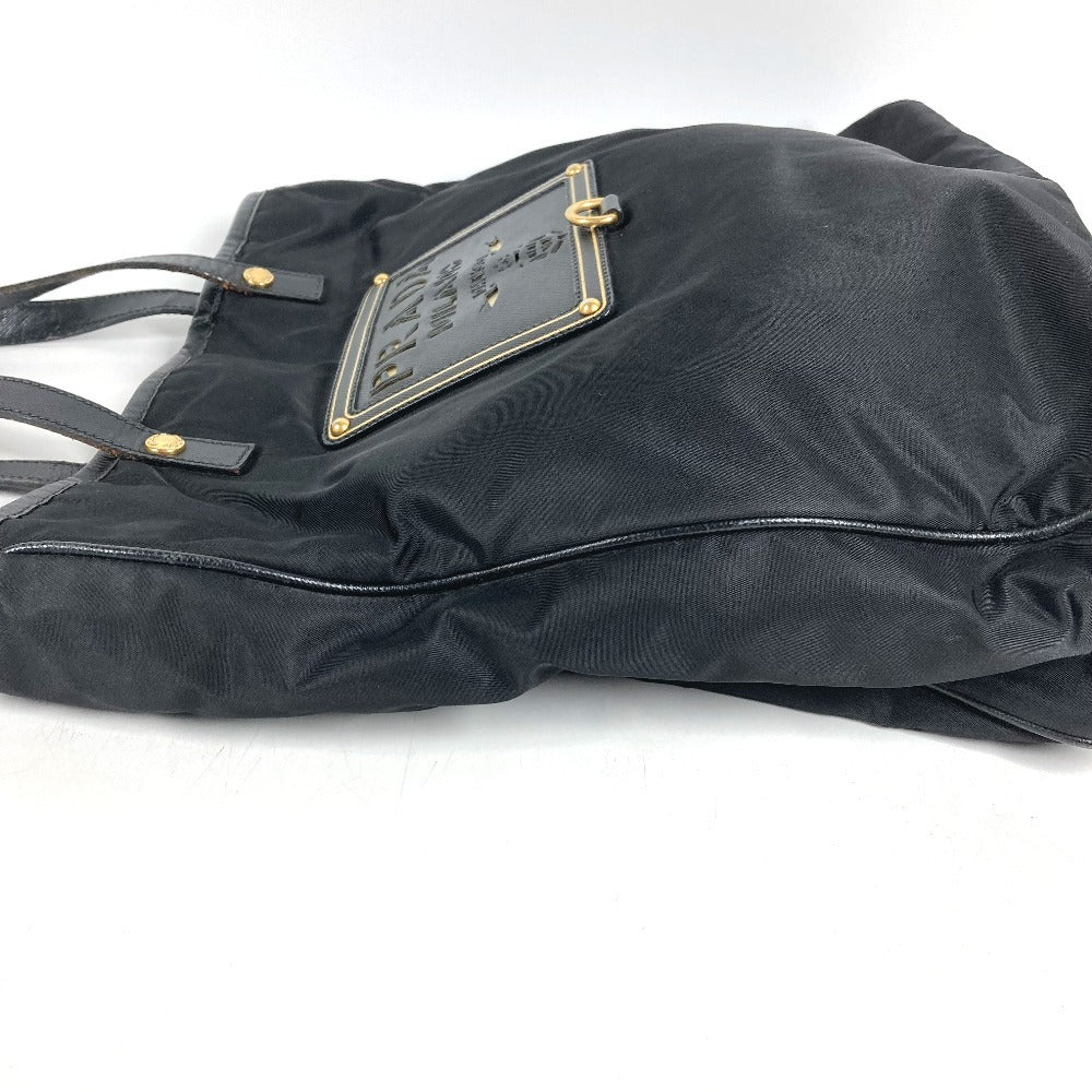 PRADA logo Hand Bag Tote Bag Leather / Nylon Black/Gold Used