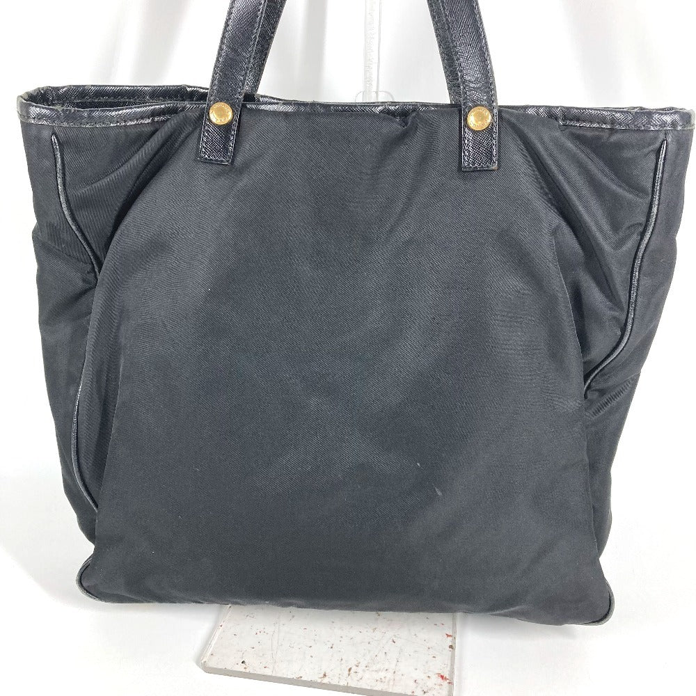 PRADA logo Hand Bag Tote Bag Leather / Nylon Black/Gold Used