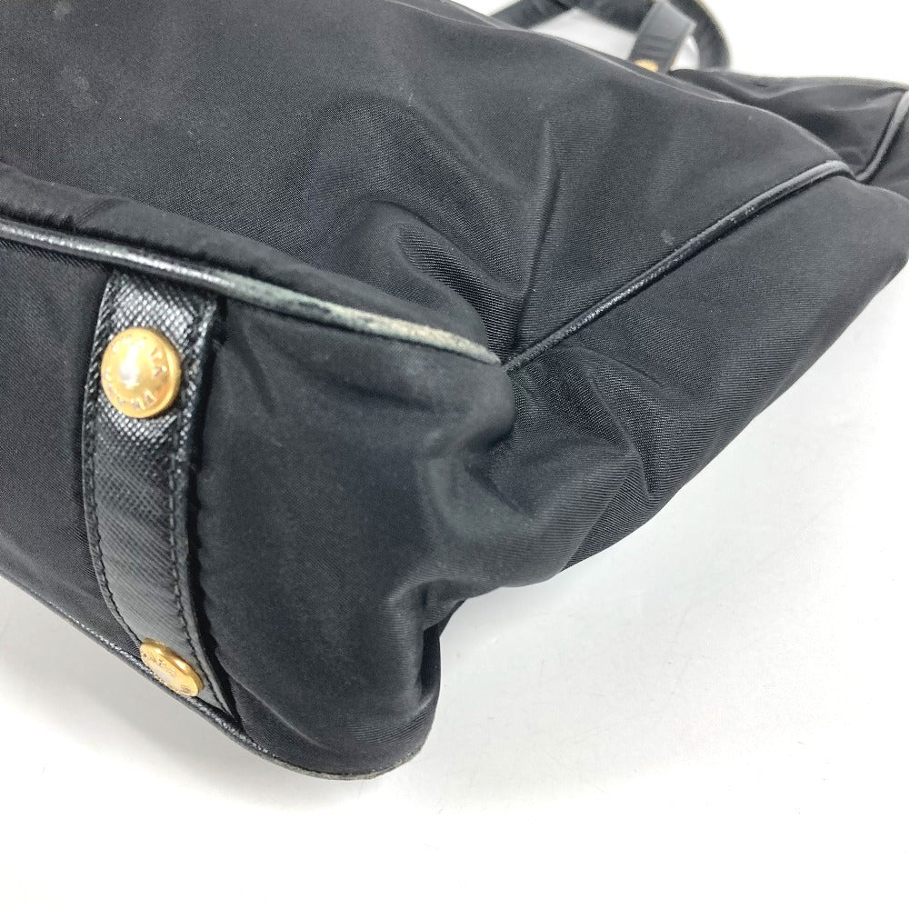 PRADA logo Hand Bag Tote Bag Leather / Nylon Black/Gold Used