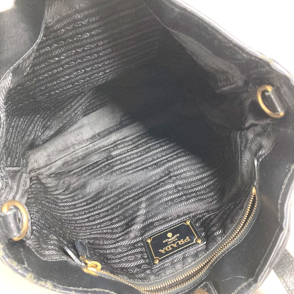 PRADA logo Hand Bag Tote Bag Leather / Nylon Black/Gold Used