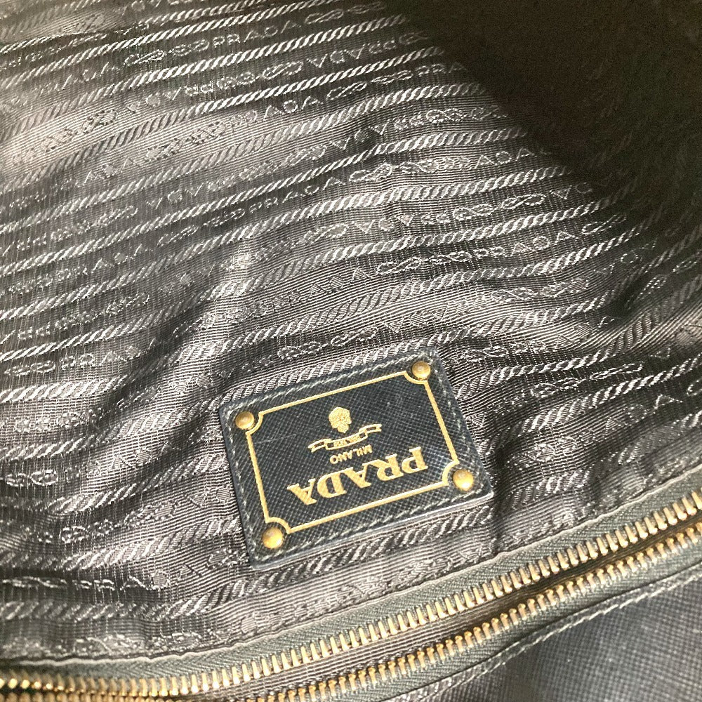 PRADA logo Hand Bag Tote Bag Leather / Nylon Black/Gold Used