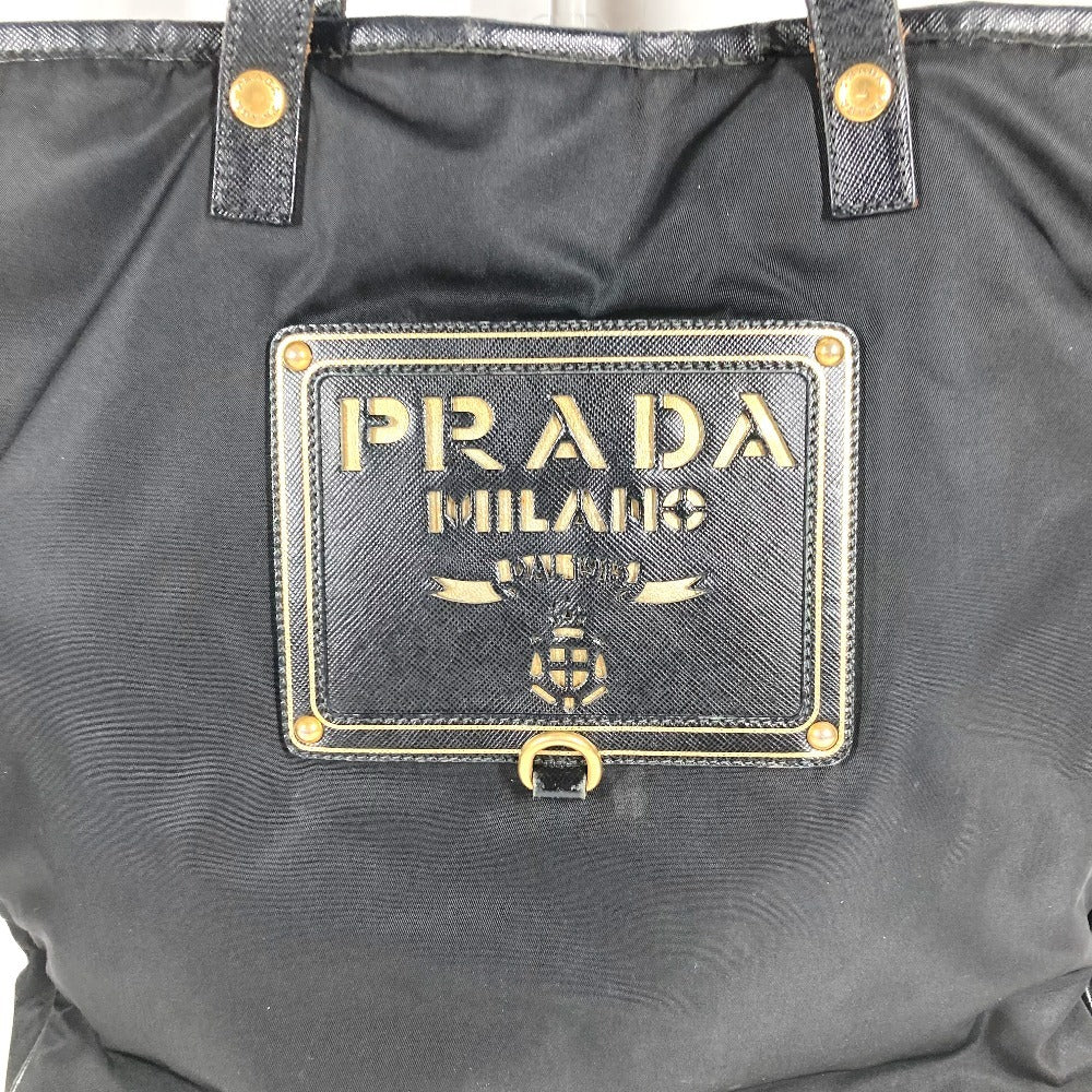 PRADA logo Hand Bag Tote Bag Leather / Nylon Black/Gold Used