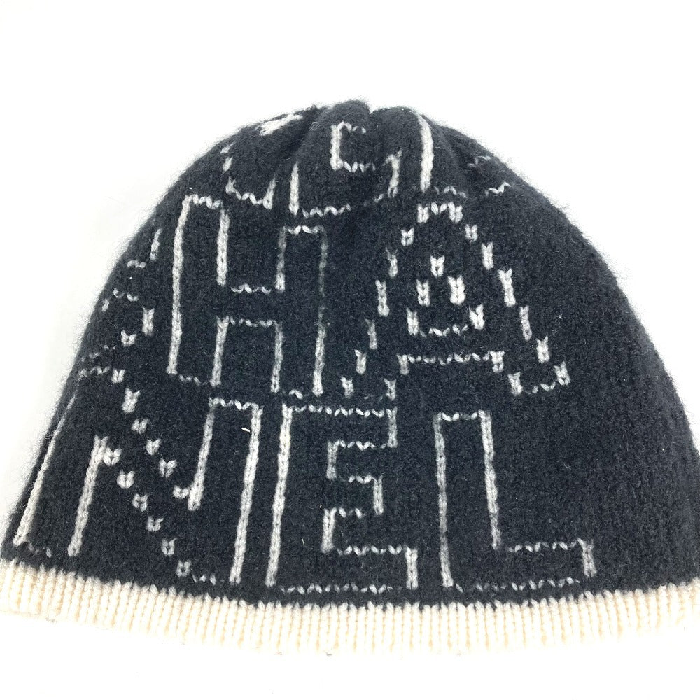 CHANEL Bicolor Logo (Full Logo) beanie hat knit hat knit cap Knit hat Wool / Cashmere / silk Black/White Used