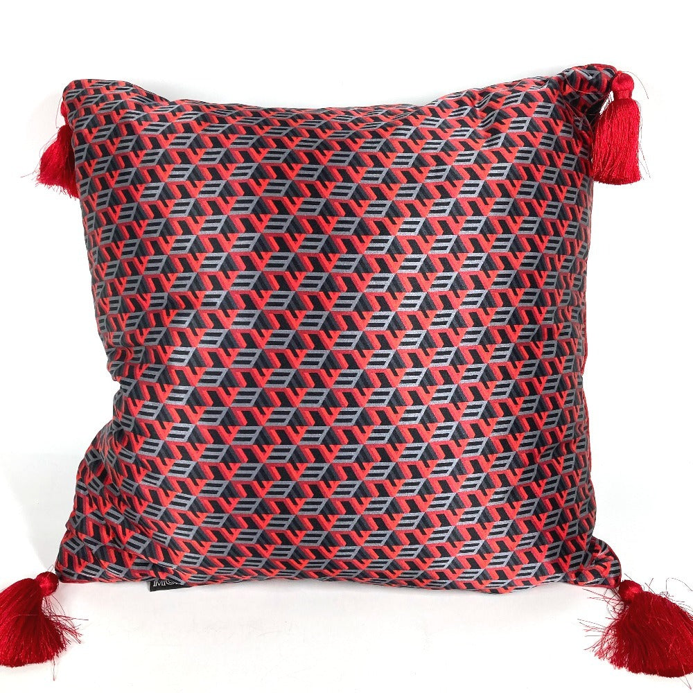 MCM Logo fringe Interior Square Pillow Cushion cushion Silk satin Red/Black Used
