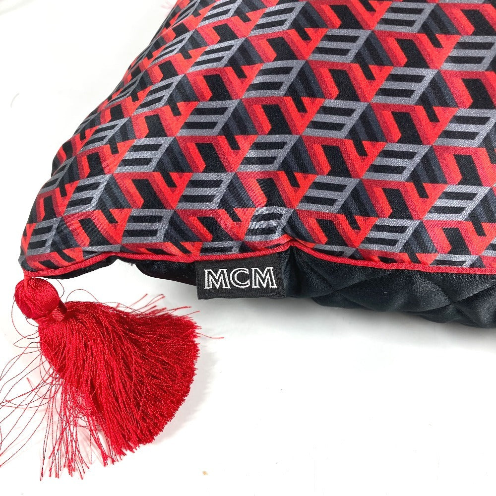 MCM Logo fringe Interior Square Pillow Cushion cushion Silk satin Red/Black Used