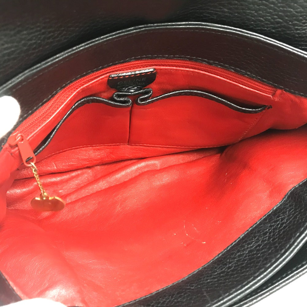 CELINE Vintage Circle Logo One-Shoulder Bag, Leather Handbag, Women's, Black, Black with Gold Hardware