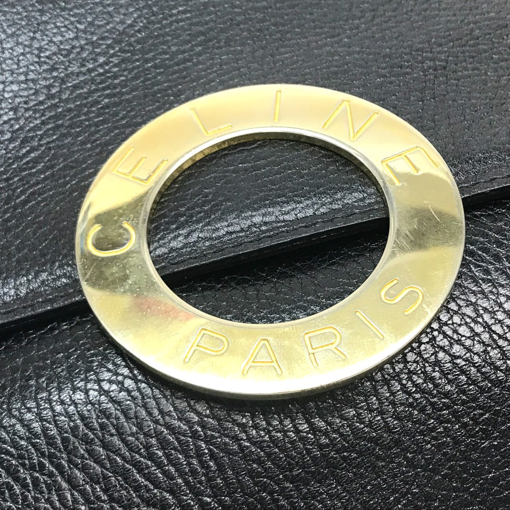 CELINE Vintage Circle Logo One-Shoulder Bag, Leather Handbag, Women's, Black, Black with Gold Hardware