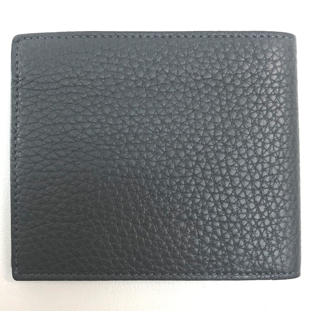 FENDI 7M0169 A4NR FF Logo Stamp Compact Wallet Calfskin Men's Gray Dark Gray/White