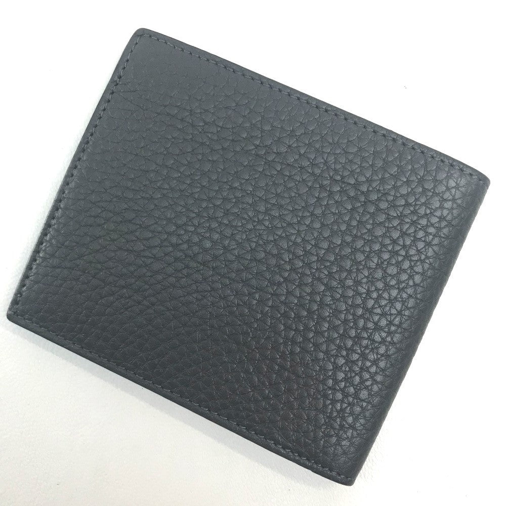 FENDI 7M0169 A4NR FF Logo Stamp Compact Wallet Calfskin Men's Gray Dark Gray/White