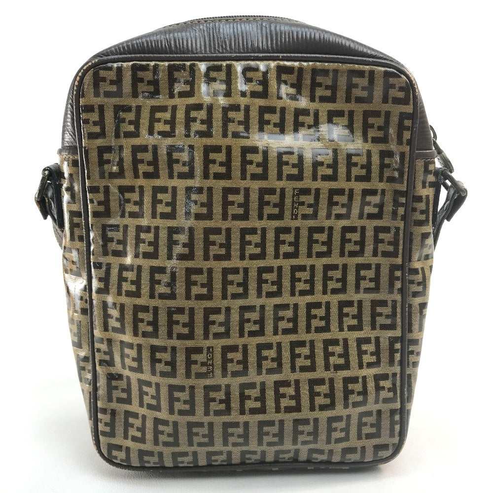 FENDI ヴィンテージ ズッカ FF柄 ロゴ カバン ポシェット 斜め掛け ショルダーバッグ ビニール/レザー レディース ベージュ×ブラウン