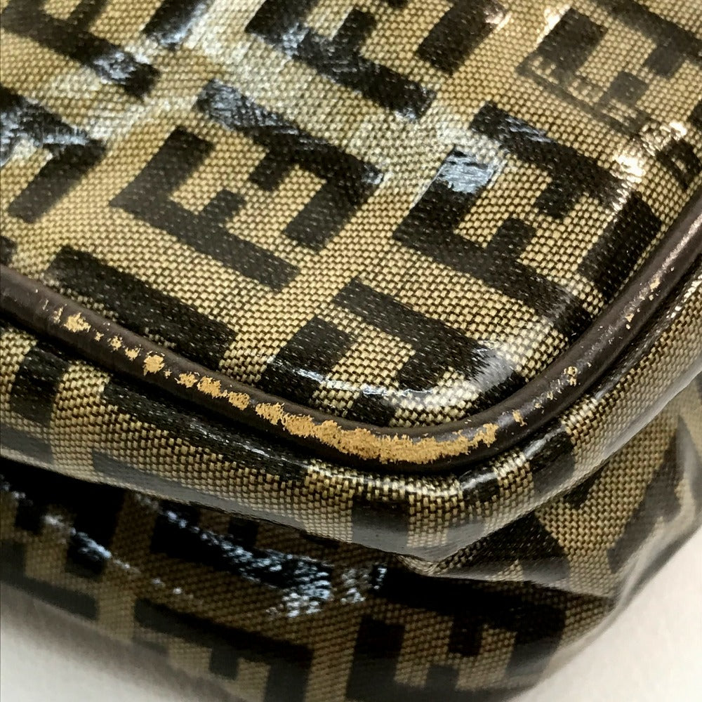 FENDI ヴィンテージ ズッカ FF柄 ロゴ カバン ポシェット 斜め掛け ショルダーバッグ ビニール/レザー レディース ベージュ×ブラウン