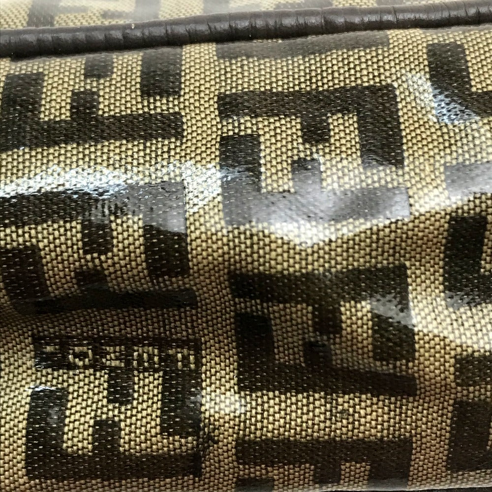 FENDI ヴィンテージ ズッカ FF柄 ロゴ カバン ポシェット 斜め掛け ショルダーバッグ ビニール/レザー レディース ベージュ×ブラウン
