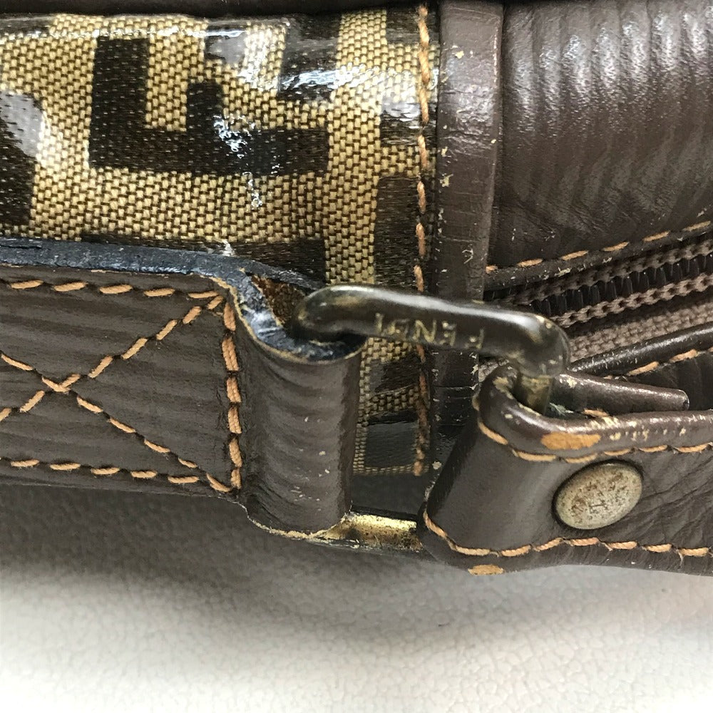 FENDI ヴィンテージ ズッカ FF柄 ロゴ カバン ポシェット 斜め掛け ショルダーバッグ ビニール/レザー レディース ベージュ×ブラウン