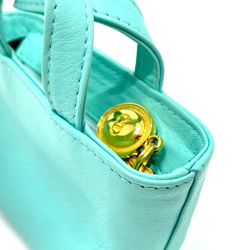 Dior CD Logo Micro Bag, Mini Pouch, Charm, Leather Handbag, Women's, Turquoise Blue with Gold Hardware