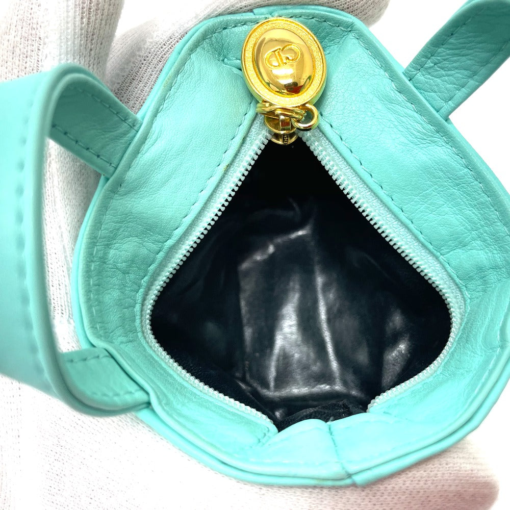 Dior CD Logo Micro Bag, Mini Pouch, Charm, Leather Handbag, Women's, Turquoise Blue with Gold Hardware