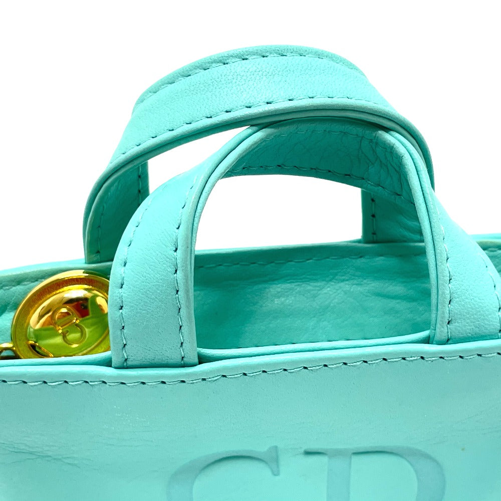 Dior CD Logo Micro Bag, Mini Pouch, Charm, Leather Handbag, Women's, Turquoise Blue with Gold Hardware