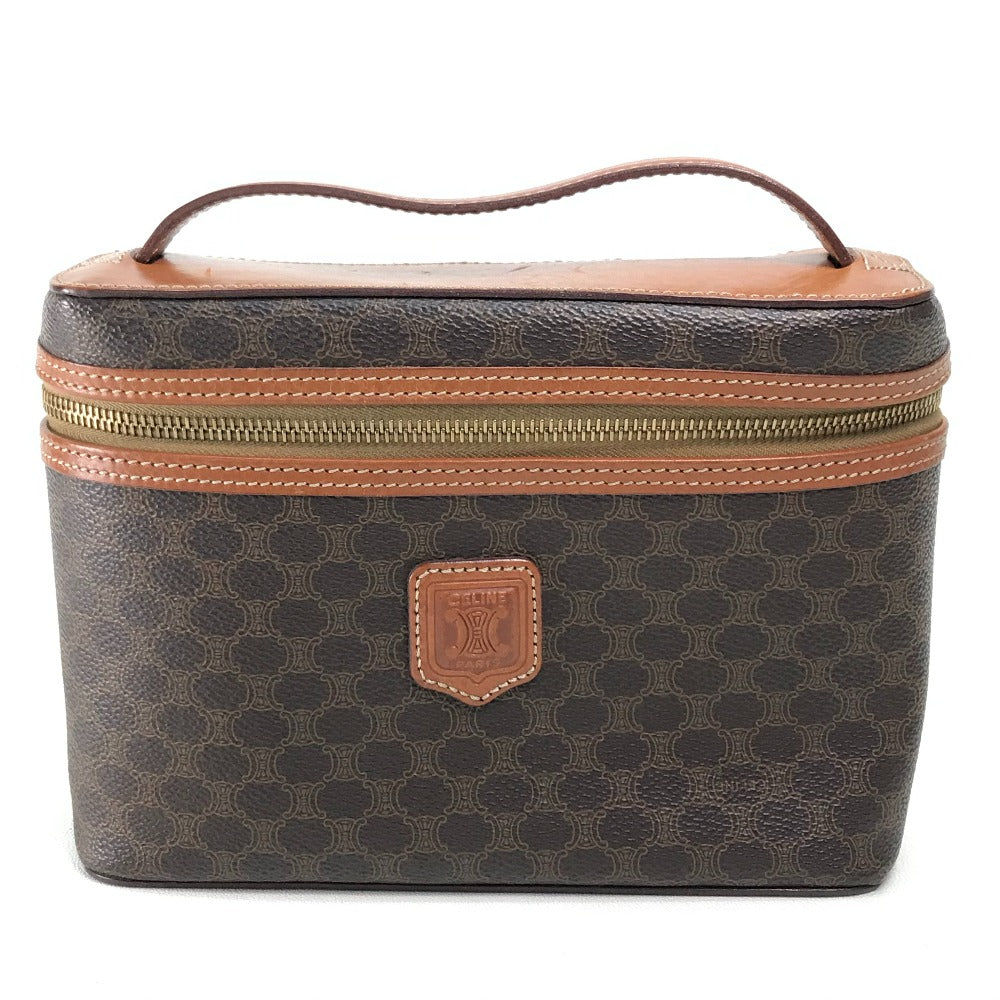 CELINE Macadam Makeup Pouch, Cosmetic Bag, Handbag, Vanity Bag, Leather/PVC, Women's, Brown