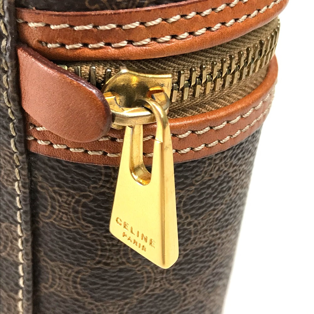 CELINE Macadam Makeup Pouch, Cosmetic Bag, Handbag, Vanity Bag, Leather/PVC, Women's, Brown