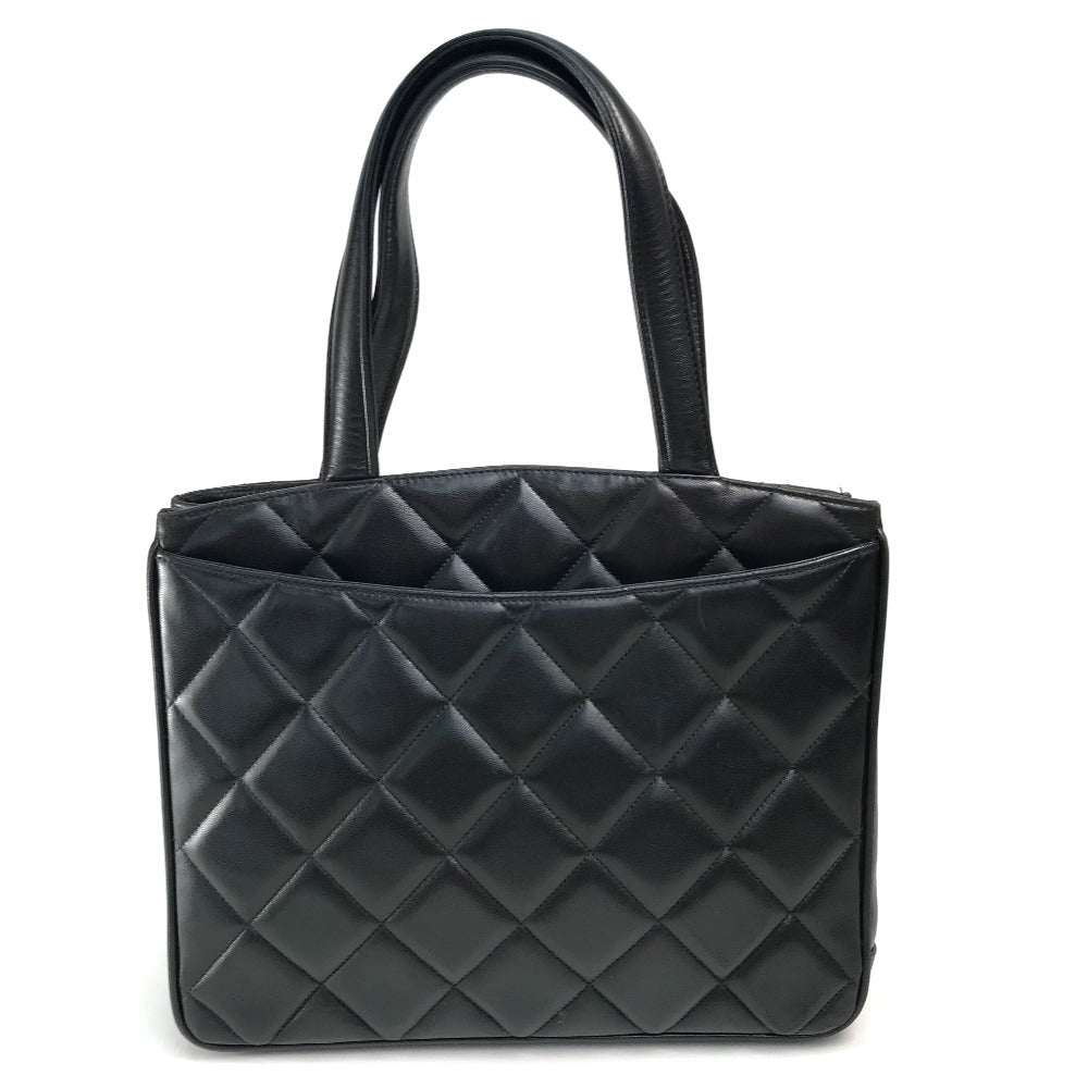 CHANEL CC Coco Mark Matelasse Quilted Handbag Tote Bag Lambskin Women's Black with Gold Hardware