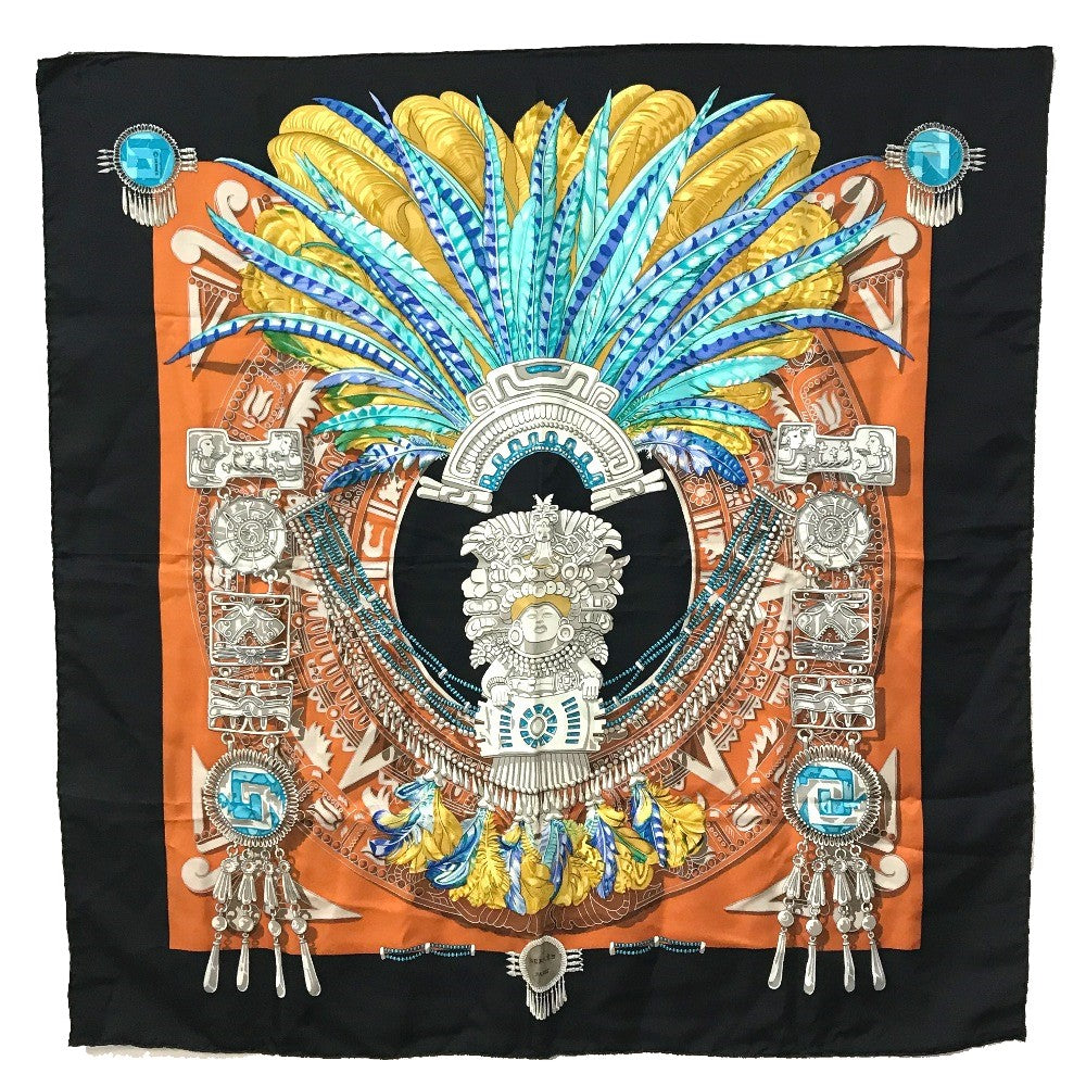 HERMES Carré 90 Great Buddha Carnival Scarf Silk Women's Black/Multicolor